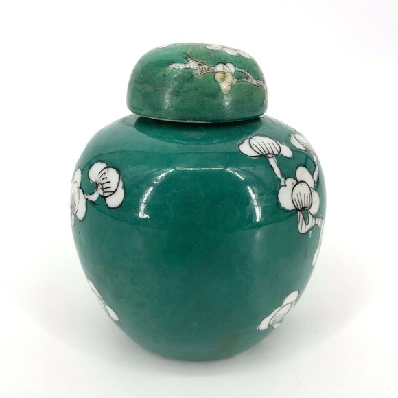 Vintage Green Cherry Blossom Tree Ginger Jar